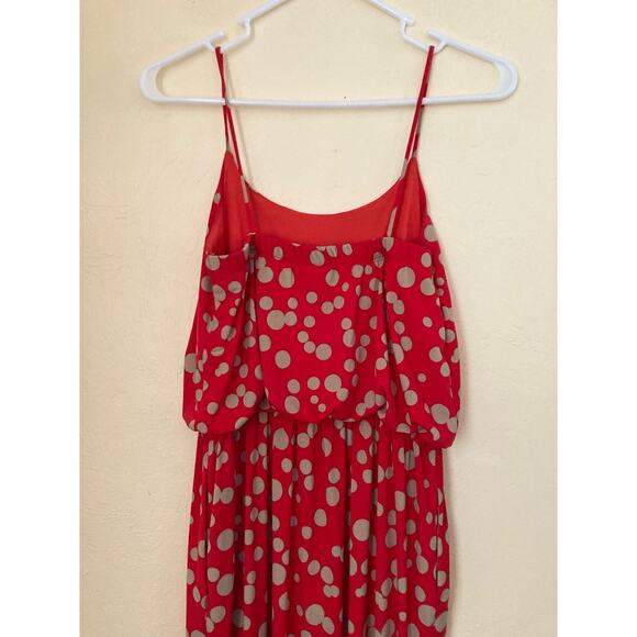 En Focus Studio Women's Maxi Dress Size 6 Red Tan Polka Dot Spaghetti Straps - Picture 7 of 8
